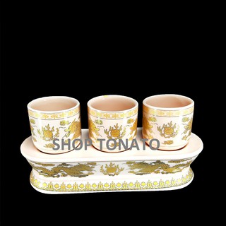 CHUNG BỘ 3 LY THỜ CÚNG RỒNG HỒNG 094 CAO 7CM