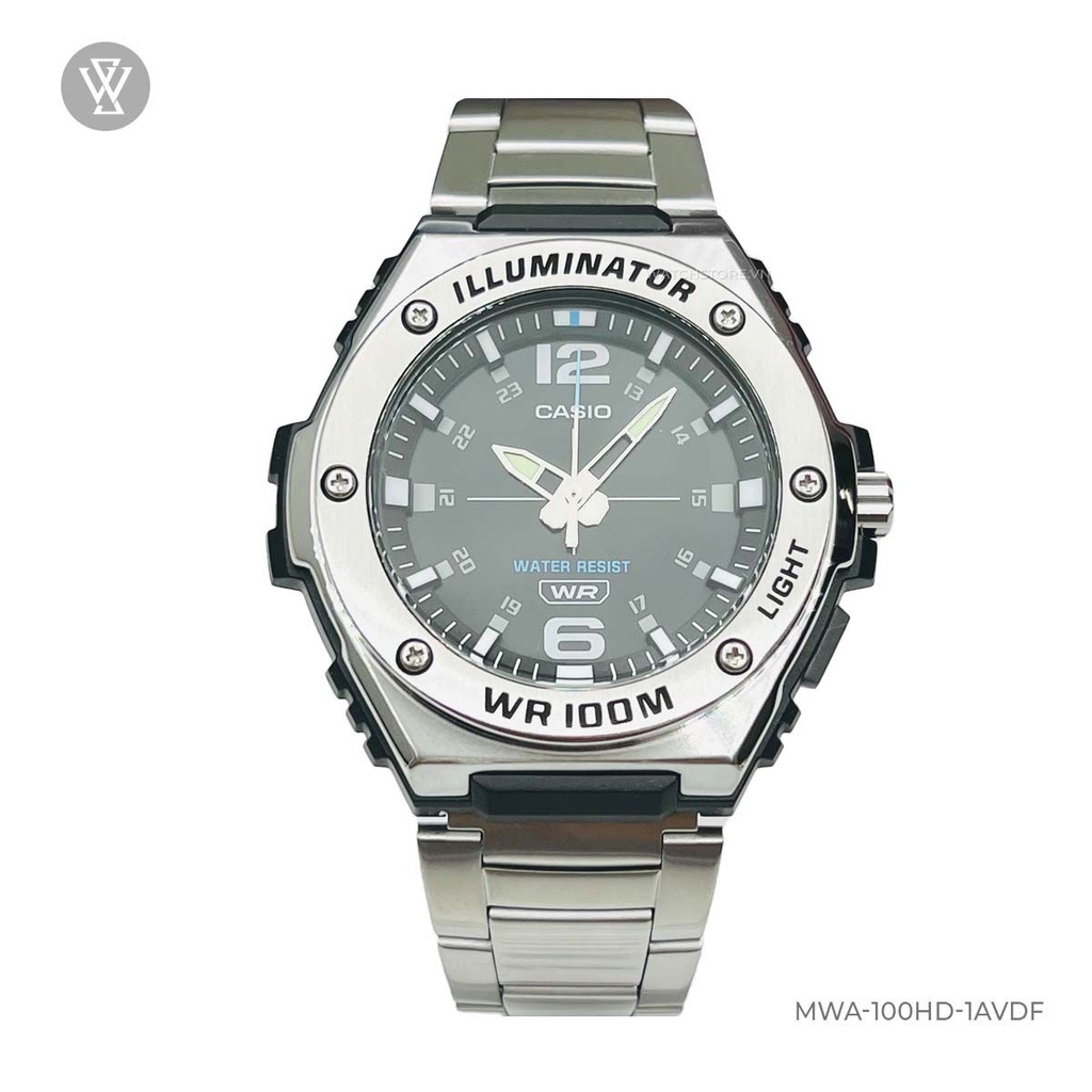 Đồng Hồ Quartz Nam Casio WATCHSTORE MWA-100HD-1AVDF Thiết Kế Mặt Kính Nhựa 51mm, Mặt Tròn Và Dây Kim Loại Phong Cách