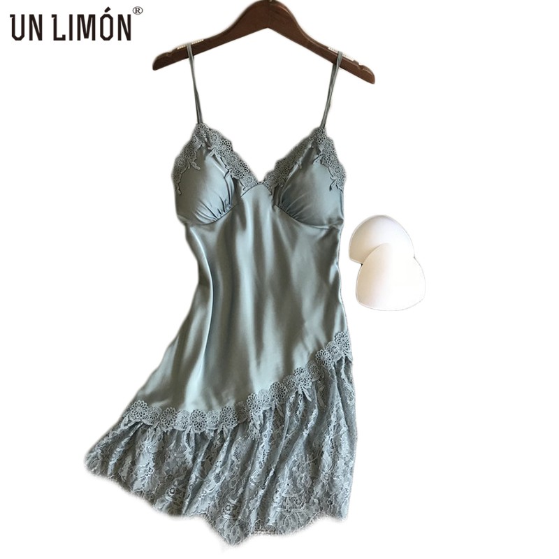 Đầm Ngủ UNLIMON B01F0204 Hai Dây Hở Lưng Phối Ren Gợi Cảm Cho Nữ