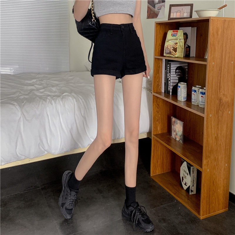 Quần Đùi jeans Lưng Cao Ống Rộng Phong Cách Hàn Quốc Thời Trang Cho Nữ