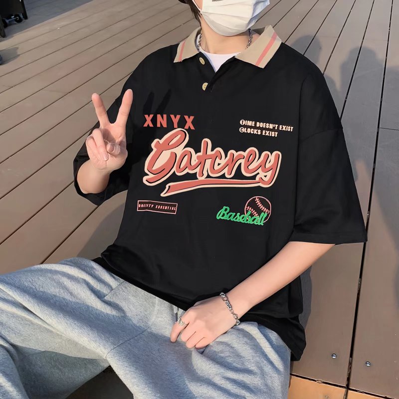 Áo polo Tay Ngắn Dáng Rộng In Chữ Thời Trang Mùa Hè Cho Nam