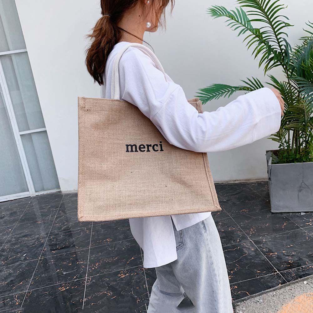 Túi Xách Vải Lanh In Chữ Phong Cách Bohemian