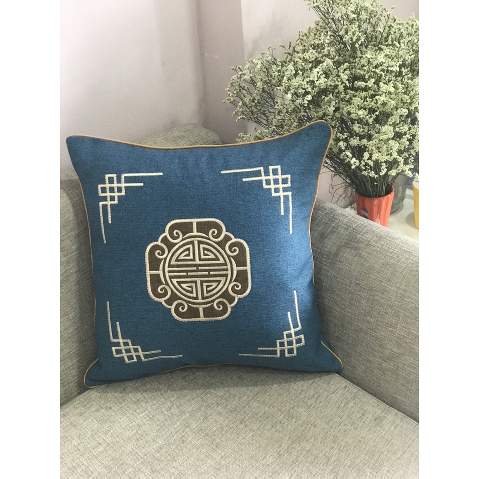 Gối tựa lưng vuông 45x45 kèm vỏ ruột bông Microfiber thêu hoa văn hiện đại nhiều màu gối tựa sofa