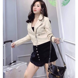 ÁO KHOÁC DA CỔ VEST ĐAI EO CHẤT ĐẸP