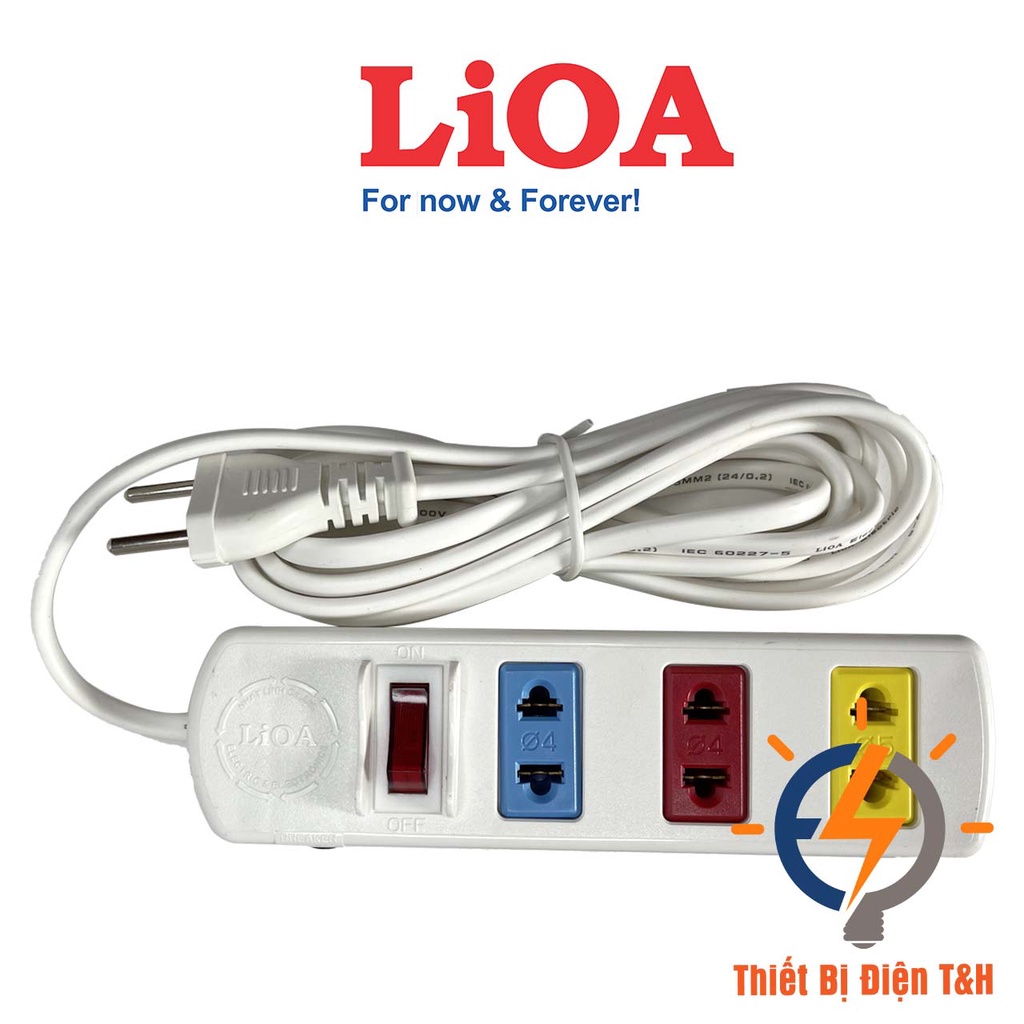 Ổ cắm điện LIOA phổ thông, 2200W, 3 ổ cắm, 1 công tắc, dây dài 3M, 5M, 3S3W - 3S5W - Thiết Bị Điện T&H