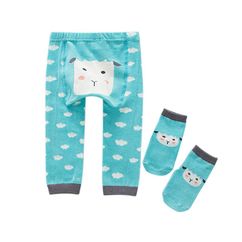 Bộ quần legging cotton in họa tiết hoạt hình + vớ cho bé trai/gái