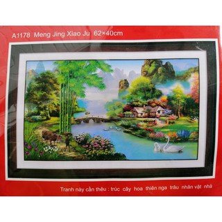 Tranh thêu chữ thập phong cảnh nông thôn A1178