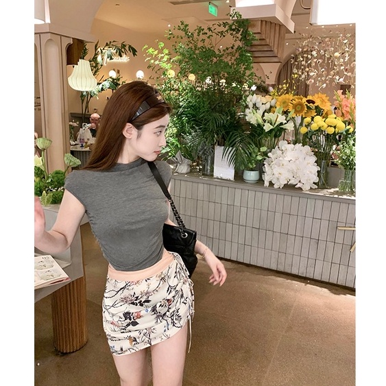 Cocory vn Áo Croptop Màu Trơn Dáng Ôm Thời Trang Quyến Rũ Cho Nữ