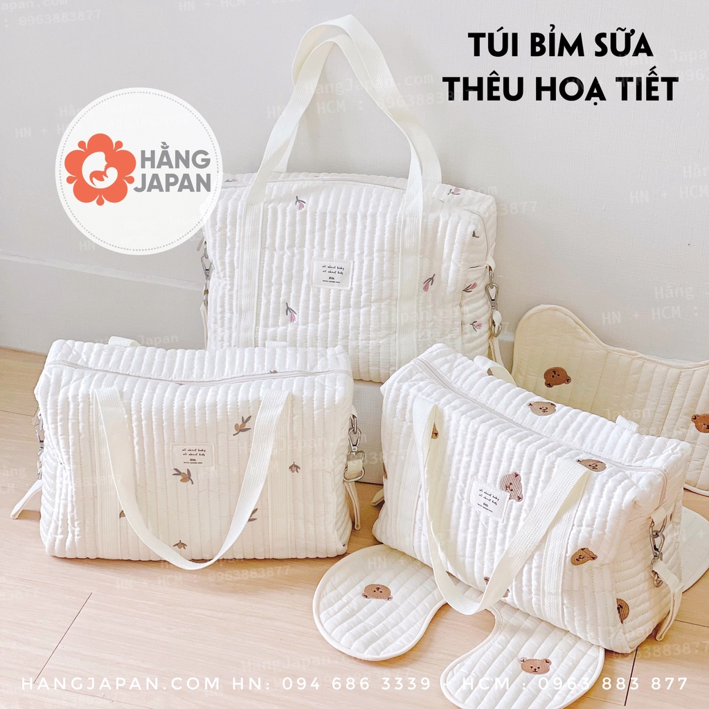 Túi bỉm sữa đa năng chần bông phong cách Hàn Quốc họa tiết xinh xắn