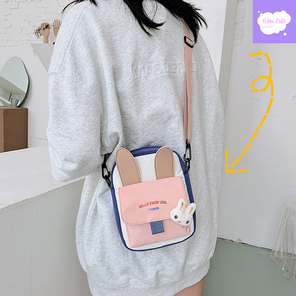 Túi đeo chéo nữ cute giá rẻ thời trang phong cách Hàn quốc vải Nylon thiết kế tai thỏ dễ thương