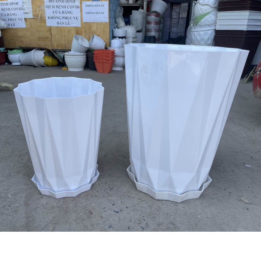 (32x40cm) Chậu nhựa giả sứ cao cấp kèm đĩa lót Tân kim cương dày xịn trồng hoa cây cảnh cực sang