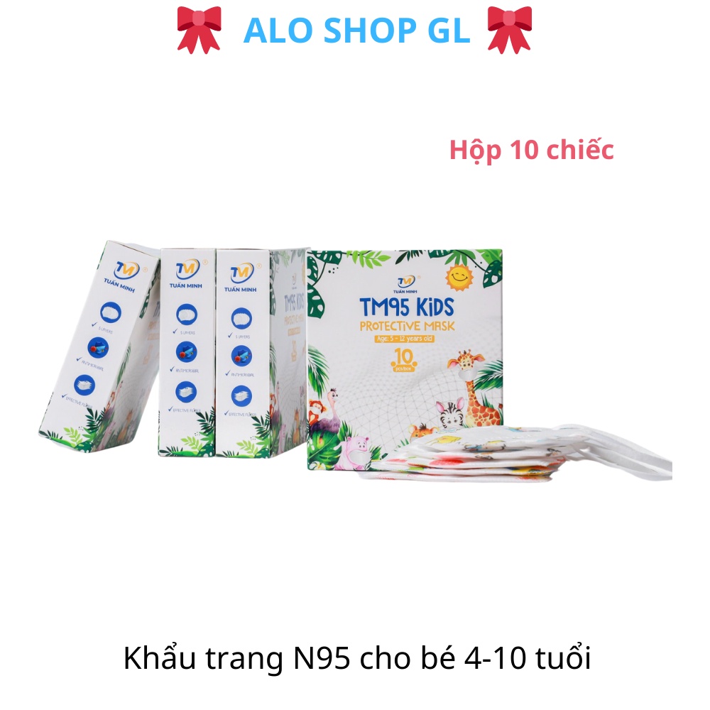 [Tuấn Minh] Khẩu Trang N95 cho bé từ 4-10 tuổi khẩu trang 5 lớp  kháng khuẩn Hộp 10 chiếc có hình cho bé trai và bé gái