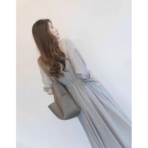Đầm Midi Dài Cổ Chữ V Tay Ngắn Có Nút Cài Thanh Lịch Màu Trơn Cho Nữ 40-100KG C9175