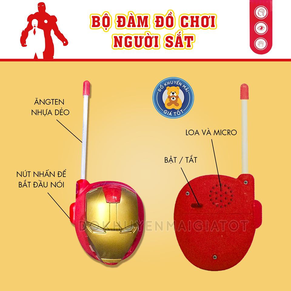 Bộ đàm đồ chơi cho bé không dây, set 2 cái nhân vật người sắt màu đỏ dùng pin bằng nhựa 178-261 - Thị trấn đồ chơi