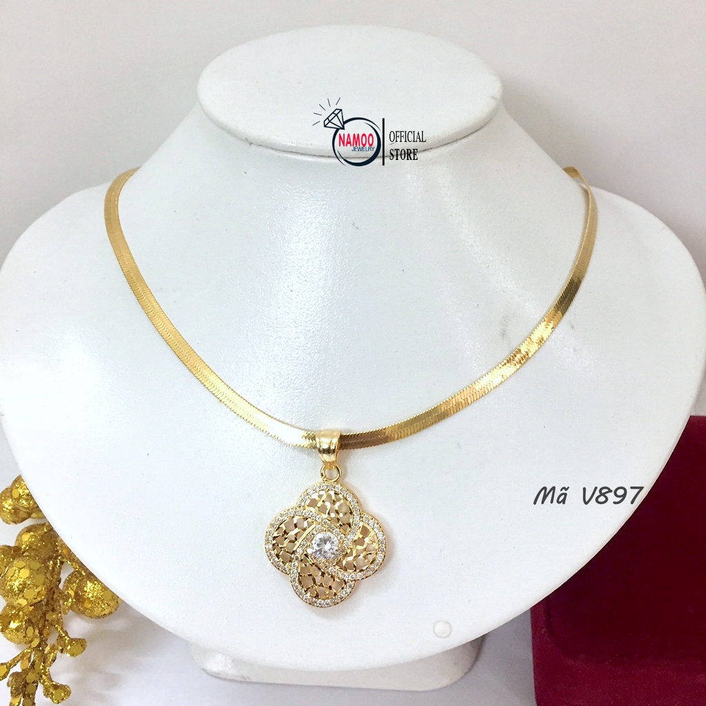 Dây Chuyền Nữ Đính Đá, Kiềng Cổ Mặt V897 Hoa Lớn Kết Hợp Dây Dài 50cm