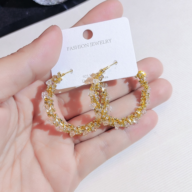 [Jiudolan] Khuyên Tai Tròn Đính Pha Lê Cao Cấp Dành Cho Nữ