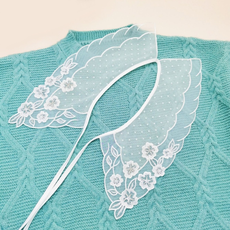 Cổ Áo Sơ Mi Giả Thêu Hoa Phối Ren Có Thể Tháo Rời Thời Trang Cho Nữ