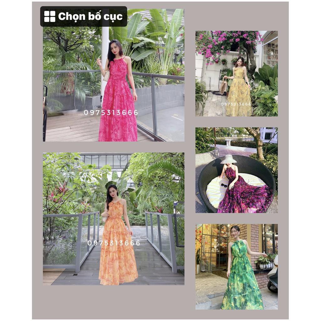 Đầm Cổ Yếm, Váy Maxi Đi Biển V136, Chất Voan Mềm Mướt, Họa Tiết Hoa Vàng, Hồng, Cam, Tím, Xanh Siêu Hack Dáng