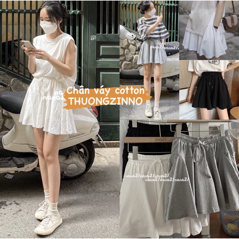 [Ảnh thật/Video] Chân váy xoè Goness lưng thun màu trơn có lót trong thời trang cho nữ Chân váy cotton dáng thể thao