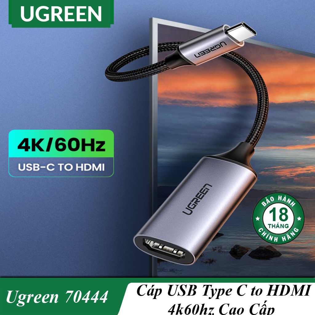 Cáp chuyển đổi USB type-C to HDMI hỗ trợ 4K@60Hz chính hãng Ugreen 70444 bọc nhôm cao cấp