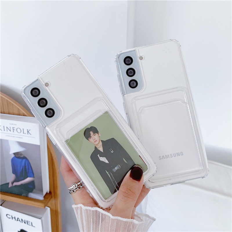 Ốp điện thoại bằng silicon có ngăn đựng thẻ cho Samsung Galaxy S8 S9 S10 S20 S21 S22 S23 Plus Note 8 9 10 20 Ultra