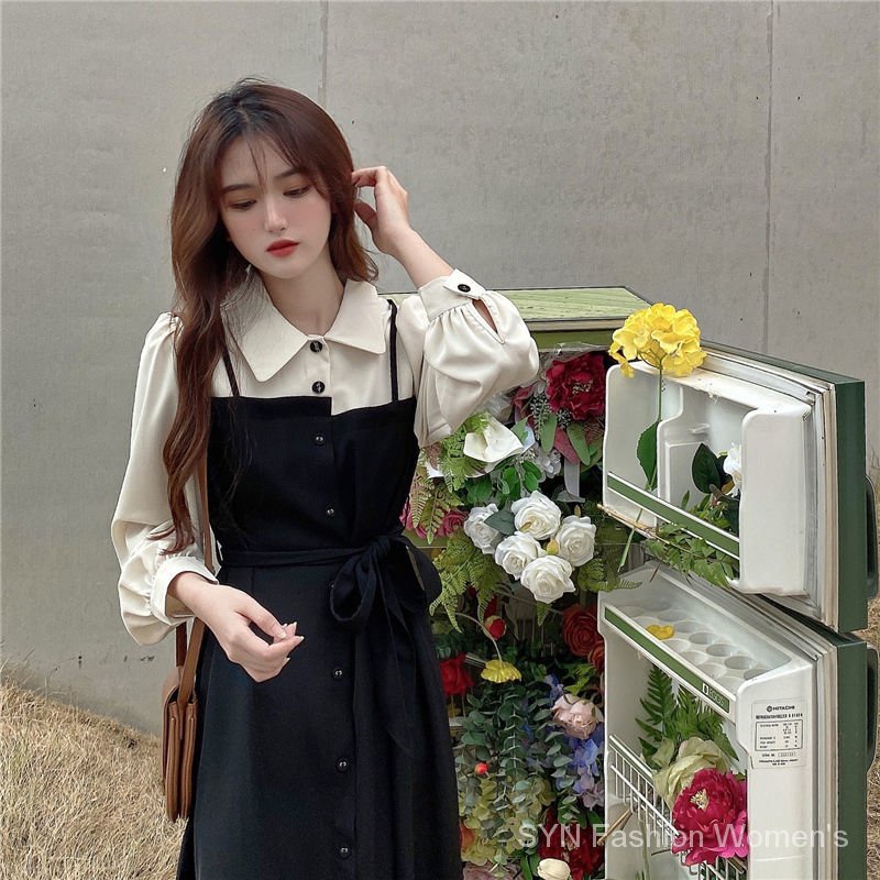 Váy Phong Cách Tiểu Thư Với Thiết Kế Cổ Sơ Mi Ống Dài Bên Ngoài Là Hai Dây