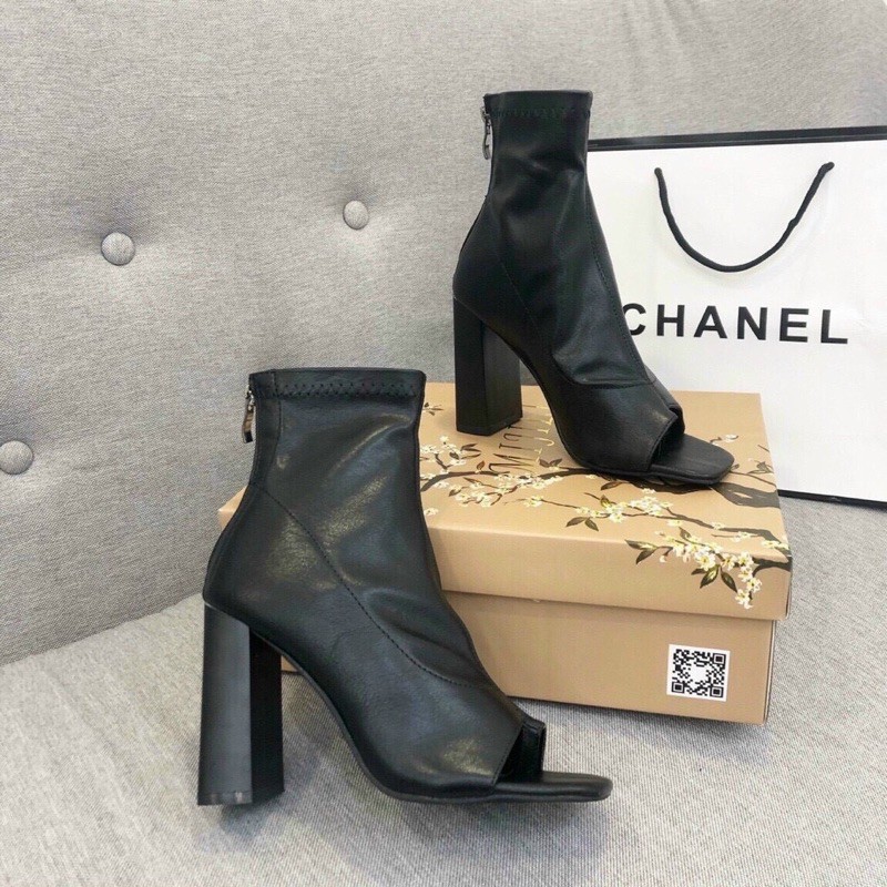 Bốt da xỏ ngón gót trụ 9cm hàng MIJILI Fullbox