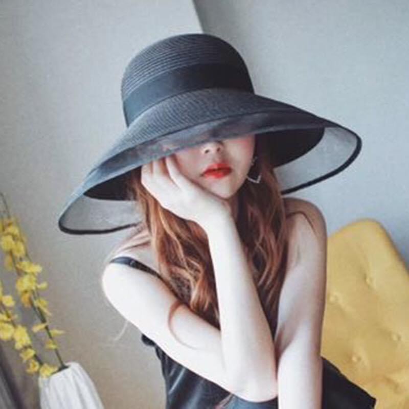Mũ cói rộng vành lưới viền chất liệu Poly - myphamdep68 đóng gói hộp to không bị hỏng form