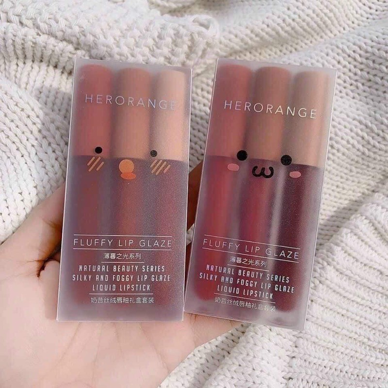 Set 3 Cây Son Kem Lì Herorange Fluffy Lip Glaze chuẩn nội địa