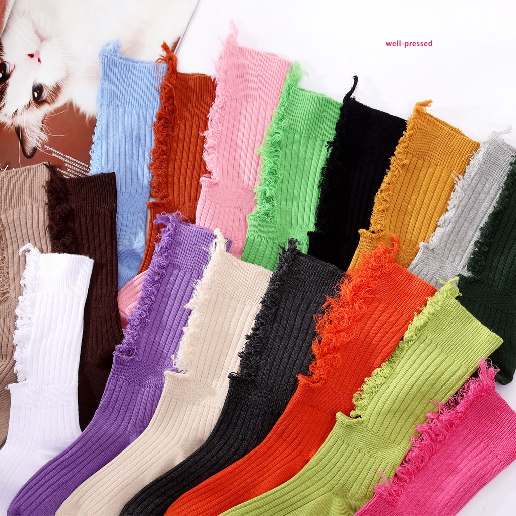 Vớ cotton cổ cao phối rách kiểu Hàn Quốc cá tính cho nữ