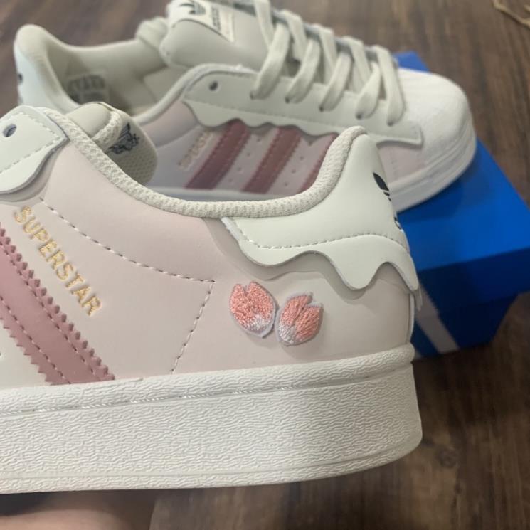 Giày thể thao adidas superstar 2022 màu kem sữa ,Hồng Xanh, giày adidas mũi sò dây lụa nam nữ bản mới nhất Full box