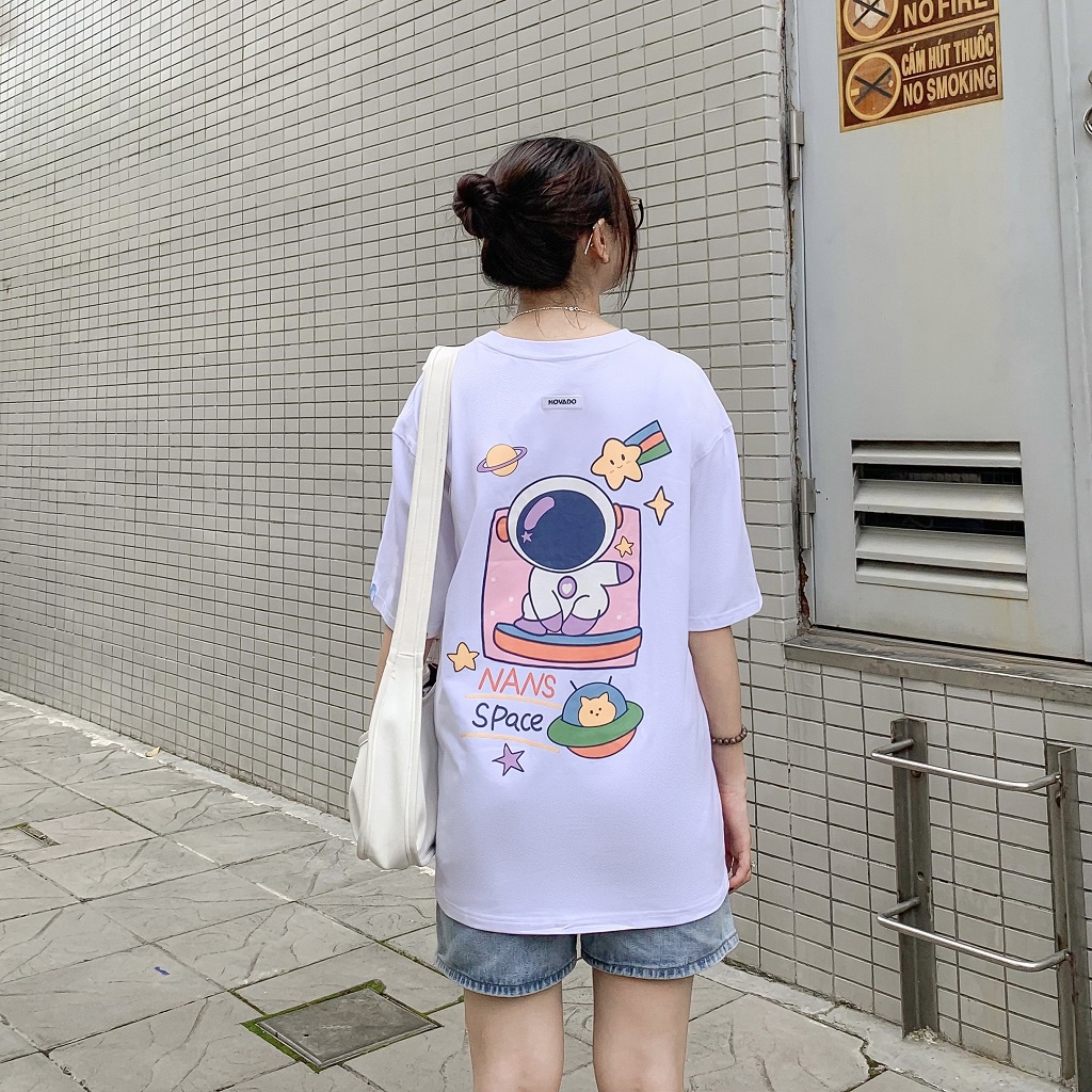 Áo Thun Tay Lỡ Form Rộng Novado Fashion Spatial Cotton 4 Chiều Áo Phông Nam / Nữ Dày Dặn Thoáng Mát Trắng N5T-NP
