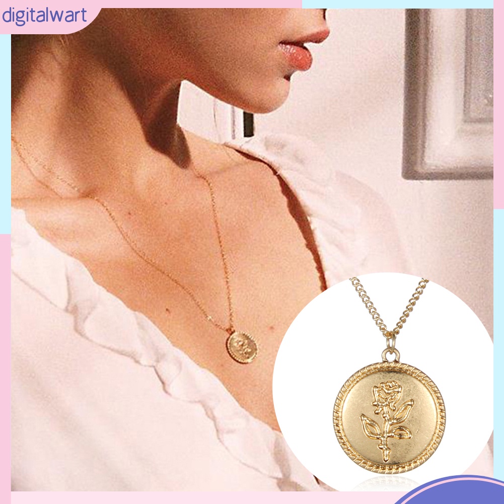 Dây chuyền mặt tròn hình hoa hồng phong cách vintage