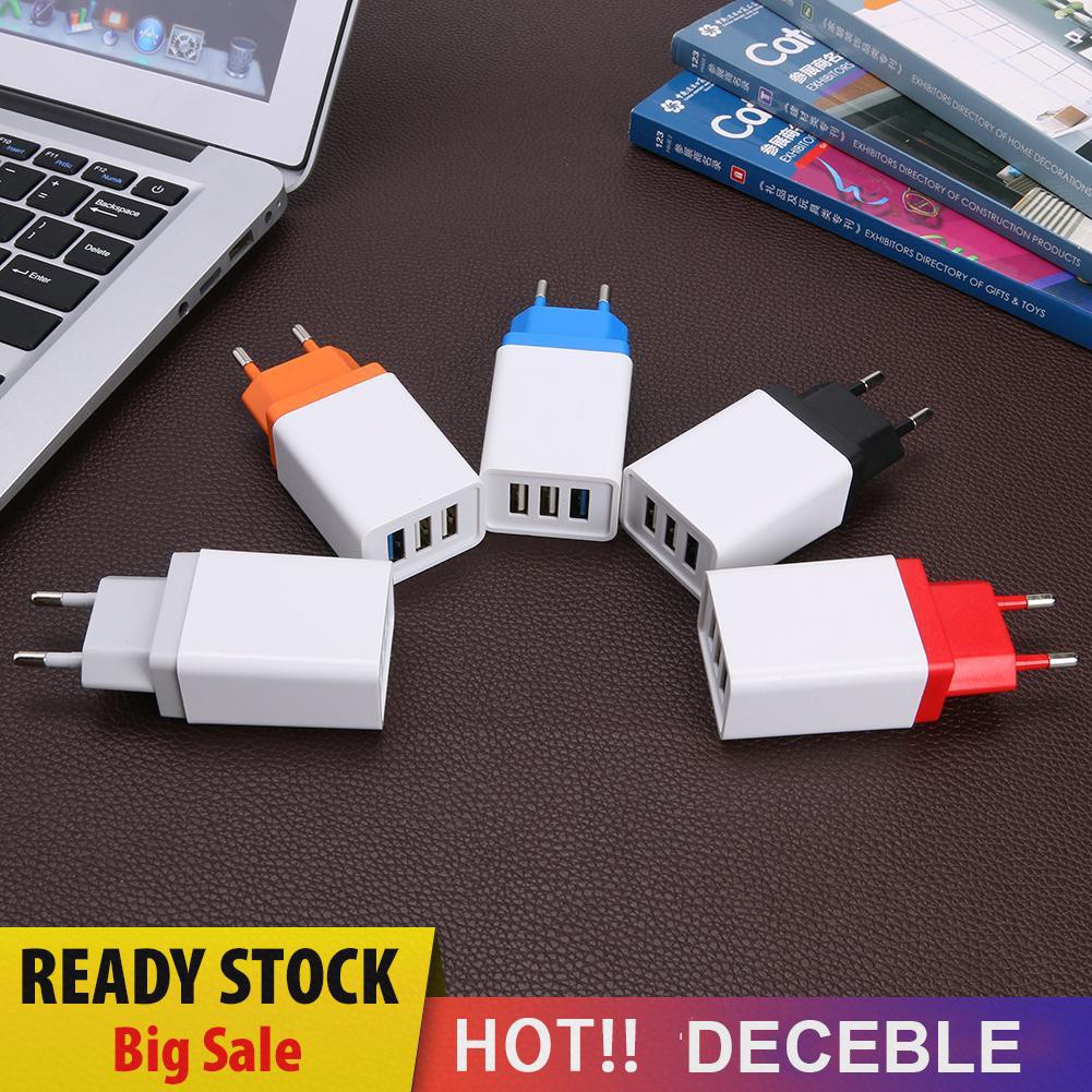 Deceble Portable 3 Ports USB Travel Charger Quick Charging Charger EU Plug Adapter