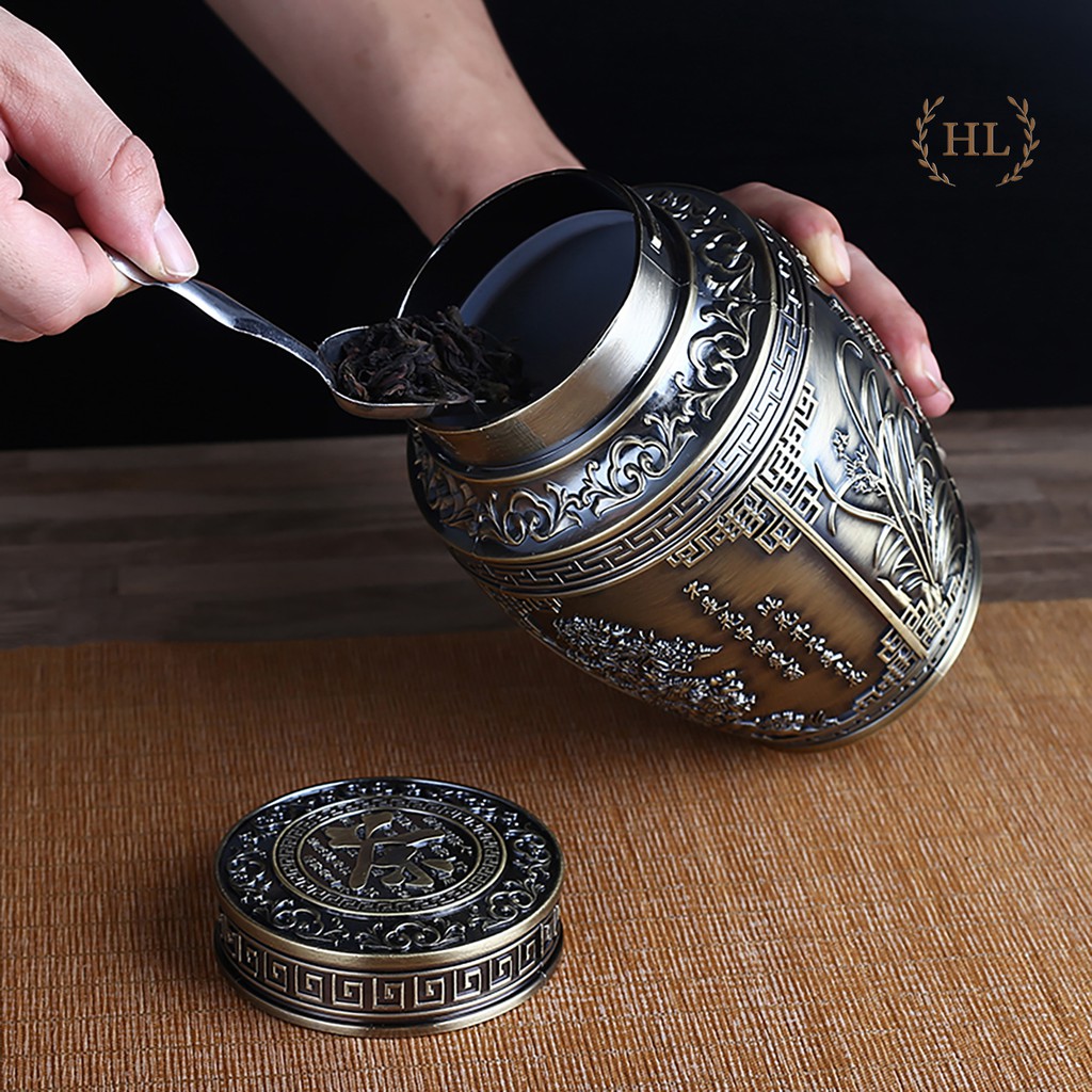 Lọ đựng chè hoa văn cổ 4 mùa | Hũ đựng chè hợp kim đồng size To | LỌ ĐỰNG TRÀ SIZE TO | LỌ TRÀ TỨ QUÝ | CHÈ VOI TO