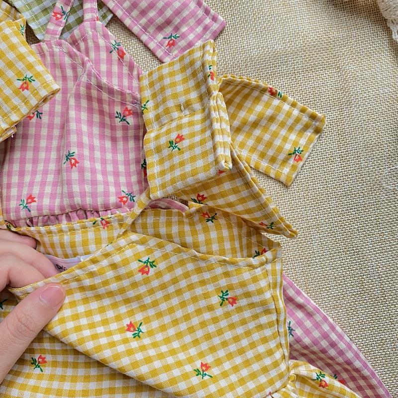 Váy cho bé gái 2 dây caro hoa nhí nơ vai sơ sinh 1 2 3 4 tuổi MINTSCLOSET Mint's Closet - GV0067