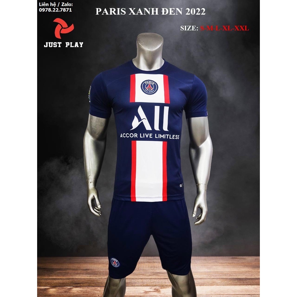 Bộ quần áo bóng đá, đồ đá banh Paris Saint Germain PSG Sân Nhà Màu Xanh 2022-2023 Vải Thun Lạnh Cao Cấp
