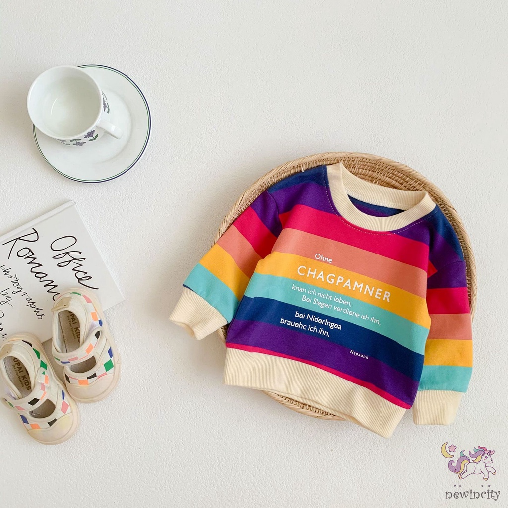 Áo Hoodie Họa Tiết Sọc Cầu Vồng Phong Cách Hàn Quốc Cho Bé Gái