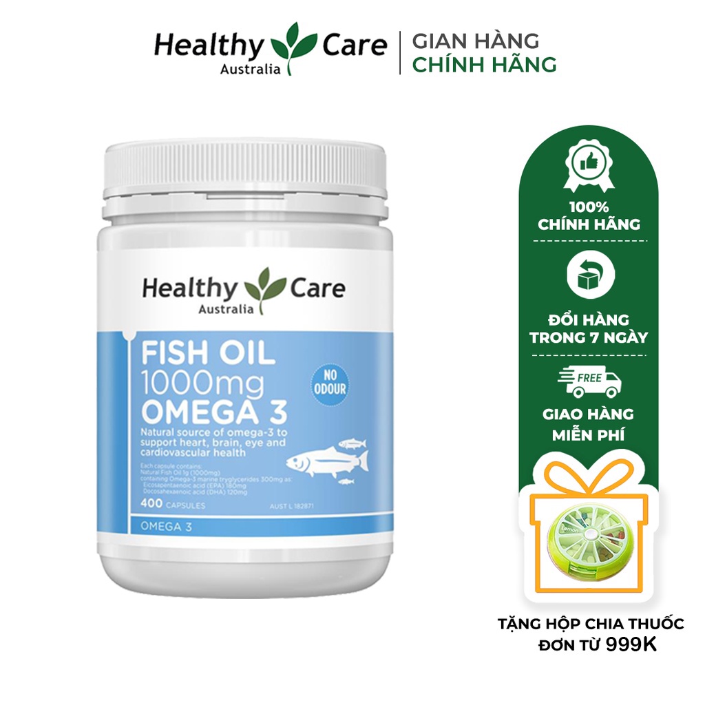 Viên uống dầu cá Omega 3 Healthy Care Fish Oil 400 viên, Bổ não Ginkgo 100 viên giúp bổ não, tim mạch, bổ sung vitamin