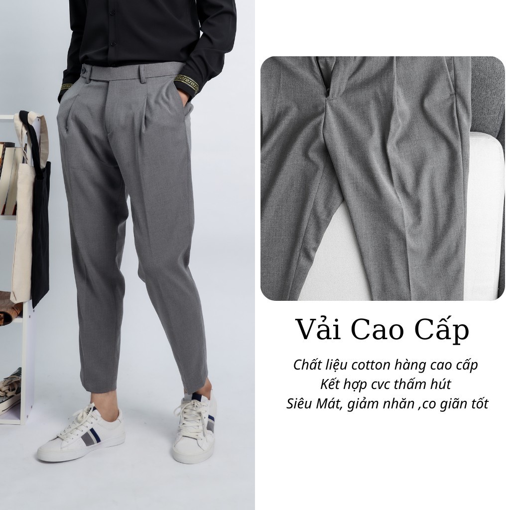 Quần Tây Nam Hàn Quốc Dáng Vừa Cạp Cao Kiểu Baggy - Quần Âu Nam Dáng Hàn Trơn Đẹp Không Nhăn Chống Xù Co Giãn - QA07 - H