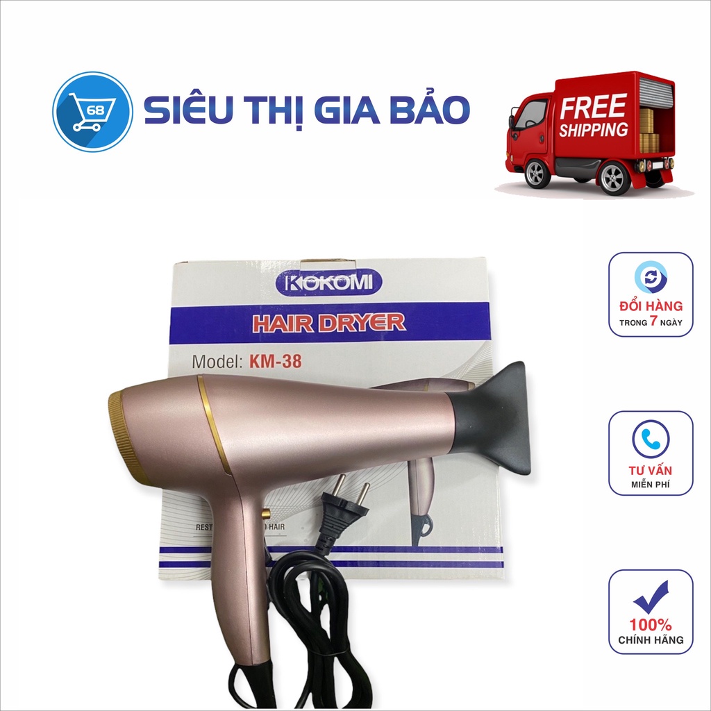 MÁY SẤY TÓC KOKOMI KM-38 CÔNG SUẤT 3000w có ánh sáng xanh,  2 tốc độ gió