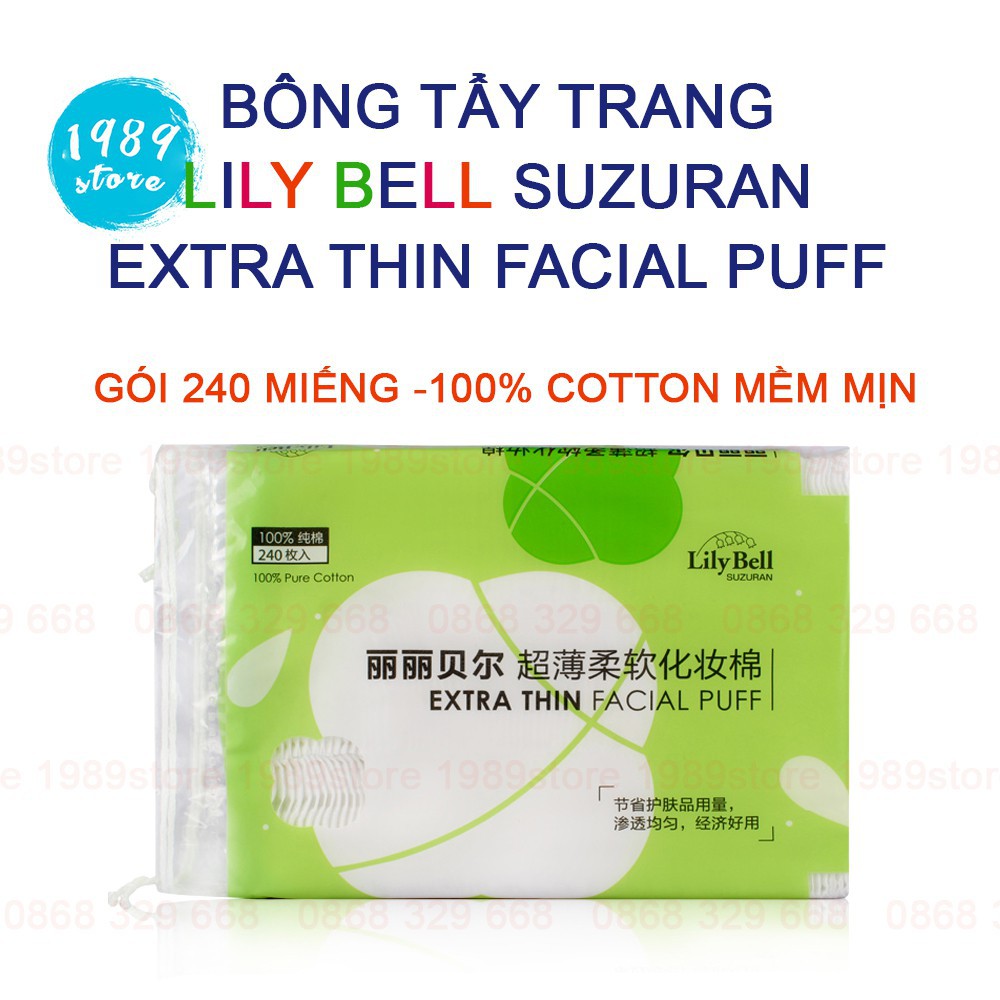 [người bán địa phương] Bông Tẩy Trang Lily Bell Extra Thin Facial Puff 100% Cotton Gói 240 Miếng (Màu Xanh Lá Nhập Khẩu