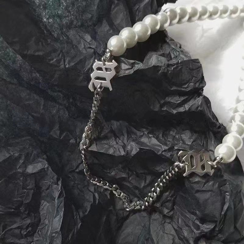 【Follow our shop-10K minus 5K】 hip-hop pearl stitching necklace