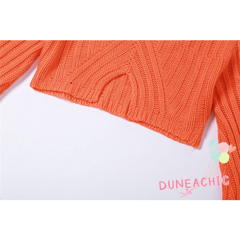 DUNEA Áo Sweater Dệt Kim Tay Loe Cổ Tròn Thiết Kế Quyến Rũ Cho Nữ