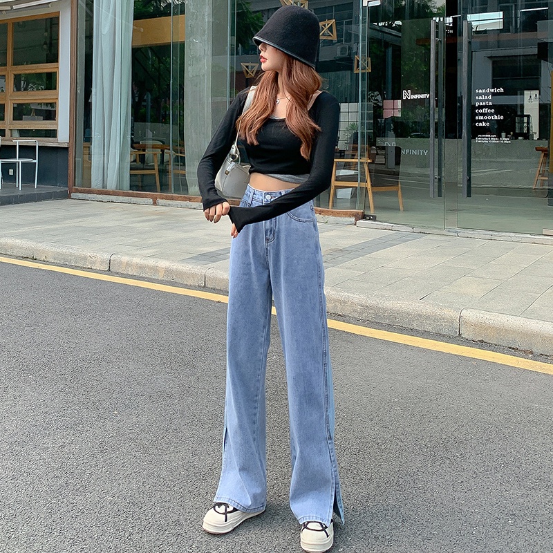 Quần jean dài SUXI lưng cao màu trơn dễ phối đồ thời trang xuân hè cho nữ