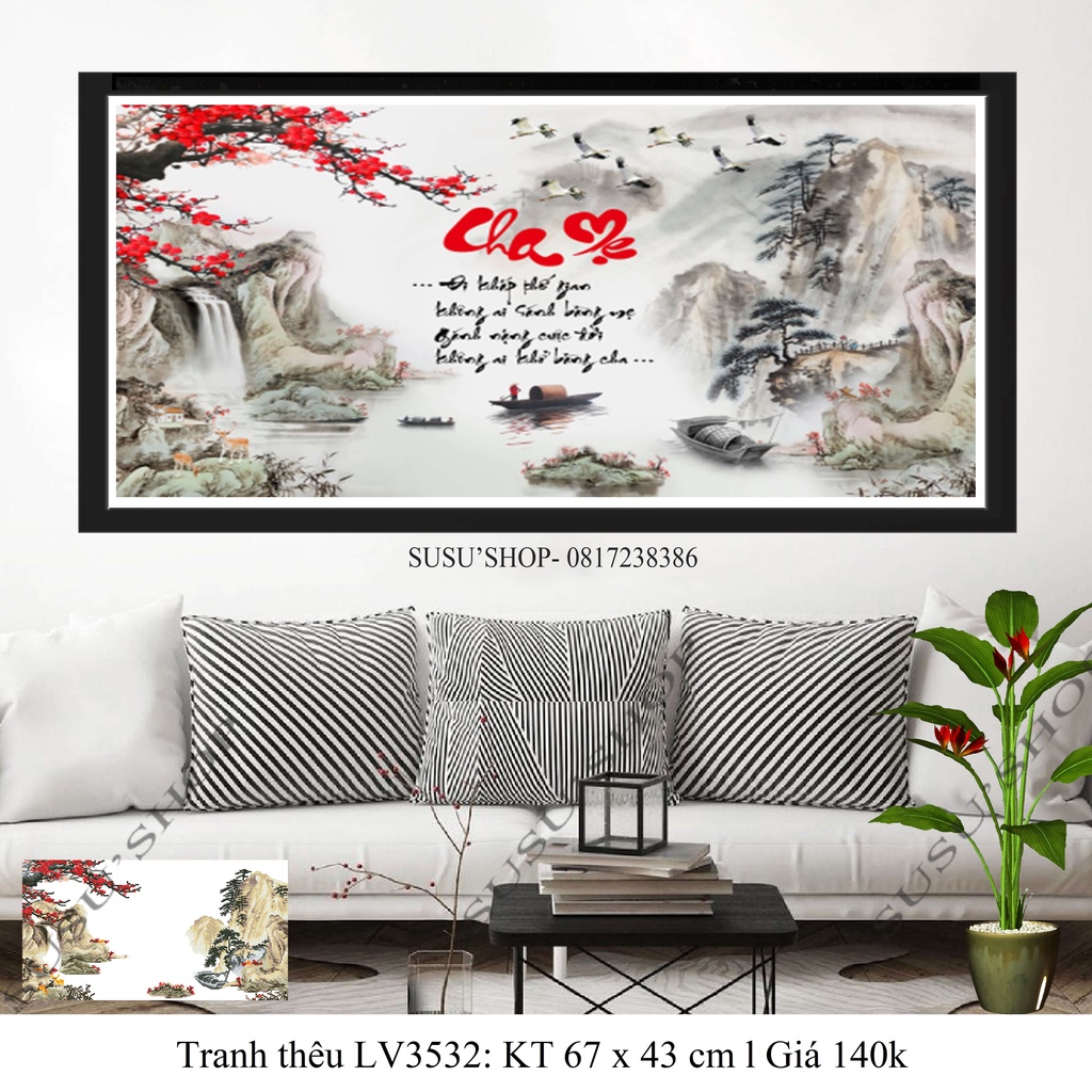 Tranh thêu chữ thập  Cha Mẹ LV3532 , tranh đá LV574