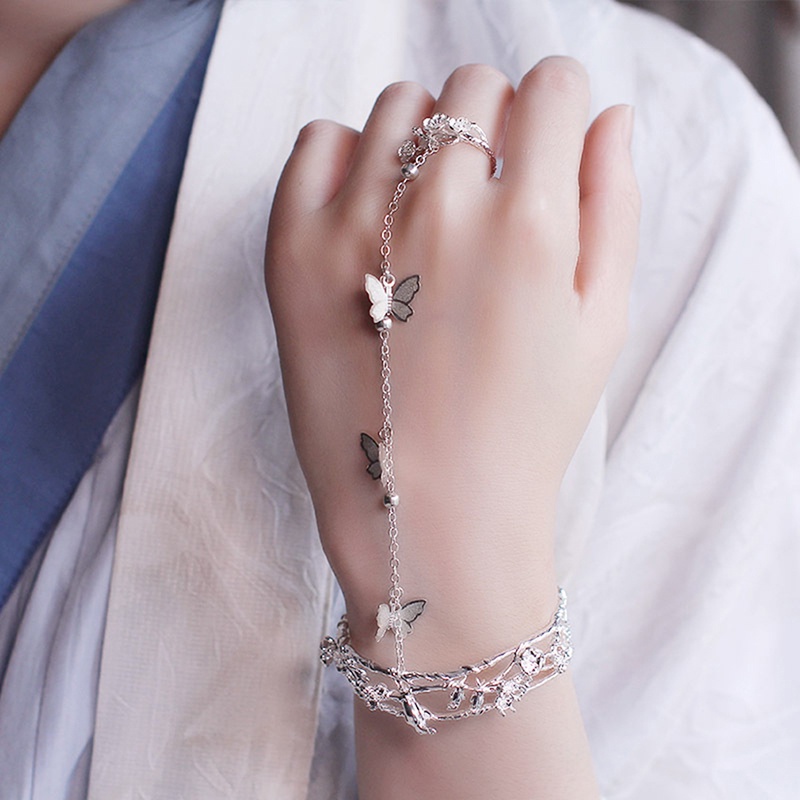 Vòng tay nối liền nhẫn chuông bướm bướm phong cách cổ kính cho trang phục Trung Quốc