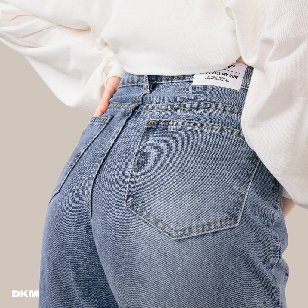 Quần Jean Baggy nữ lưng cao màu xanh Don't Kill My Vibe | Baggy Jeans