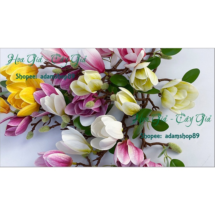 Hoa giả - Hoa Mộc Lan 4 bông chụm Silicon siêu đẹp