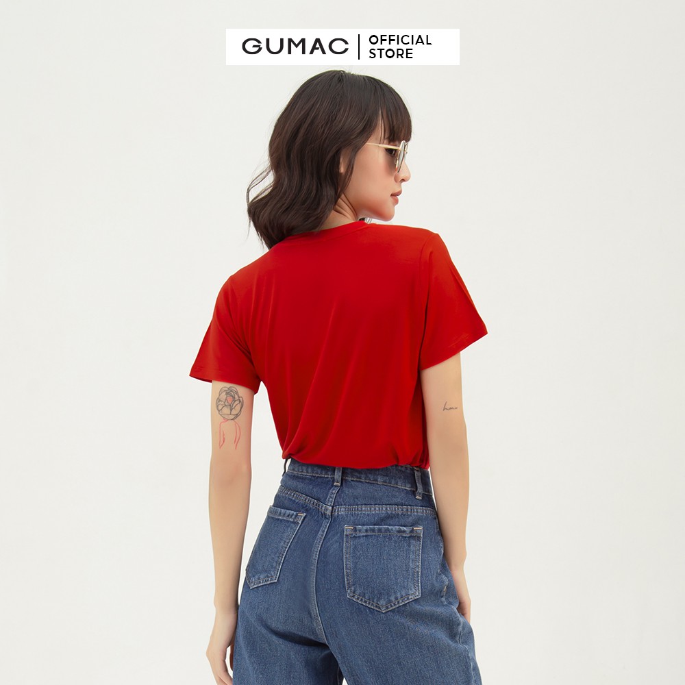 [Mã WABRGU100 giảm 15% đơn 249K tối đa 100k] Áo thun nữ in ấm trà GUMAC thiết kế năng động kiểu basic màu đỏ ATB357 | BigBuy360 - bigbuy360.vn